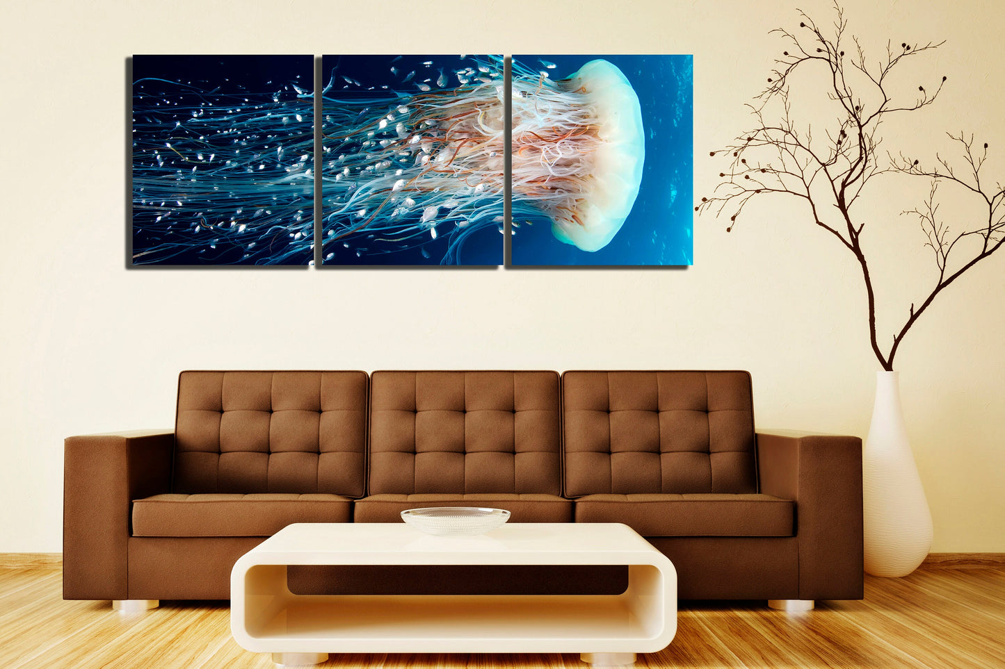 Jellyfish canvas Sea life wall art Animals print Ocean printable Underwater décor Nautical gift Blue white art Sea room décor Ready to hang