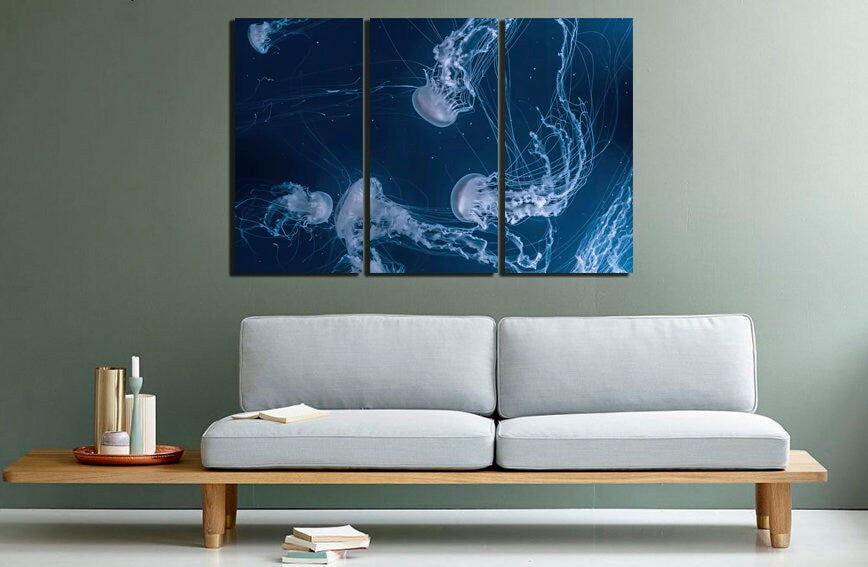 Jellyfish print on canvas Sea life wall art Animals decor Underwater print Nautical gift