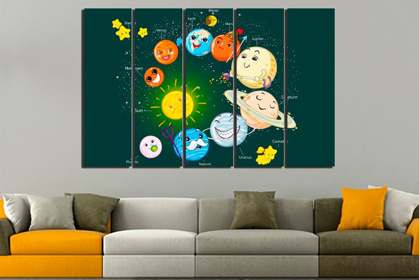 Solar system Planets canvas Print for kids Space wall art Sun artwork Astronomy decor Play room print