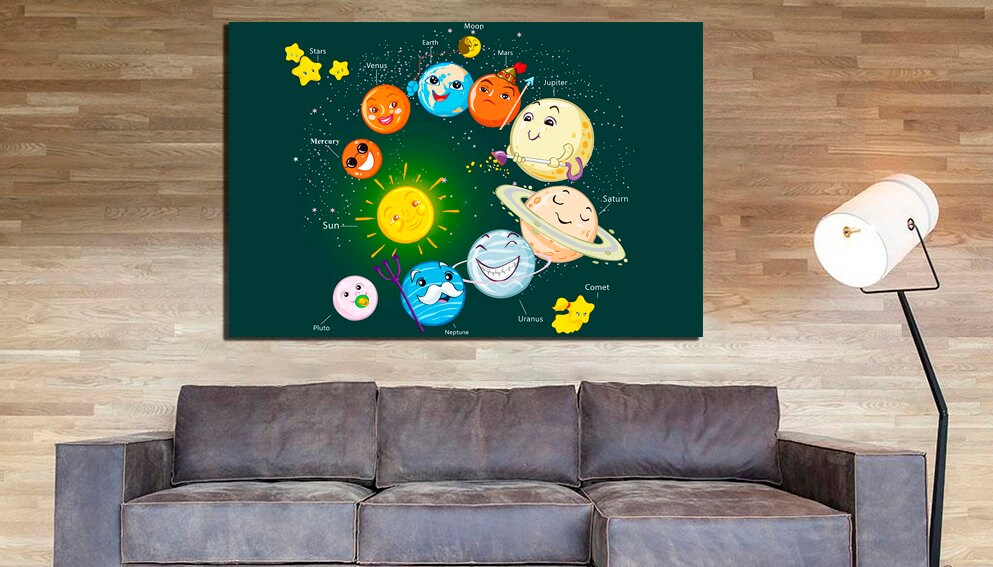Solar system Planets canvas Print for kids Space wall art Sun artwork Astronomy decor Play room print