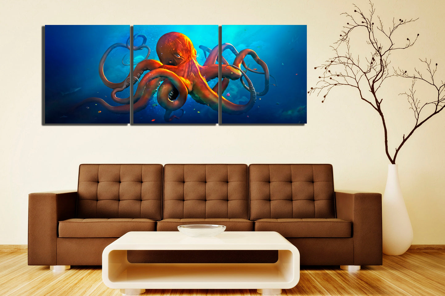 Octopus canvas Ocean animals art Sea life gift Seascape wall décor Fish artwork Underwater print