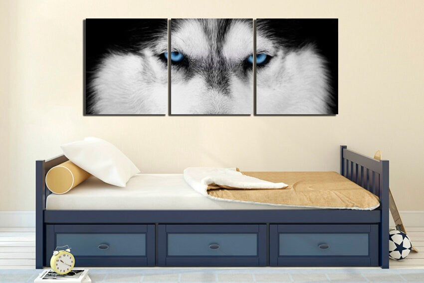 Husky Dog canvas Animals art prints Blue eyes wall décor Siberian Husky Wolf artwork Ready to hang