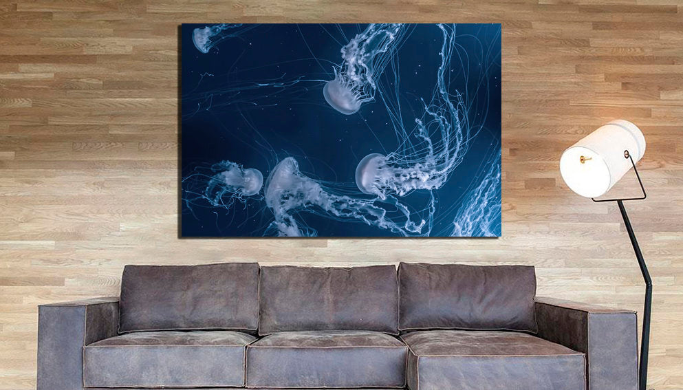 Jellyfish print on canvas Sea life wall art Animals decor Underwater print Nautical gift