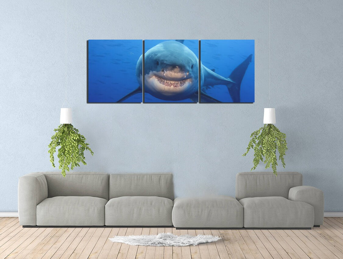 Shark canvas Ocean wall art Sea décor Fish gift Seascape print Underwater predator gift