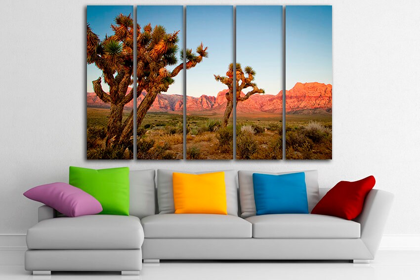 Cactus wall print Red Rock Canyon art National Conservation Desert mountain decor Nevada Nature canvas Ready to hang