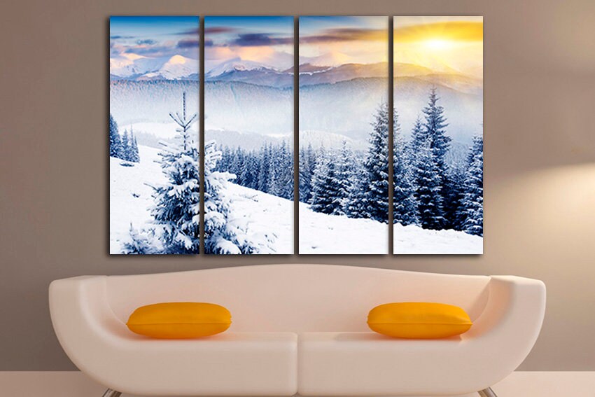 Winter wall print Snow canvas Forest décor Mountain art Nature artwork