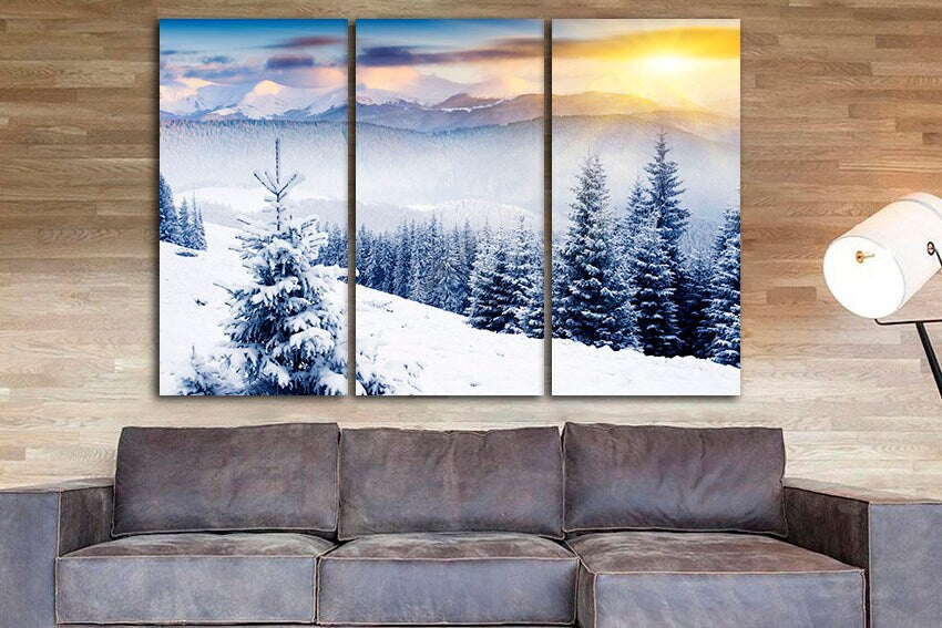 Winter wall print Snow canvas Forest décor Mountain art Nature artwork