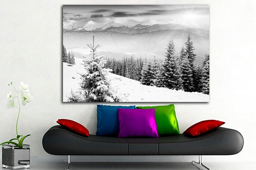 Winter wall print Snow canvas Forest décor Mountain art Nature artwork