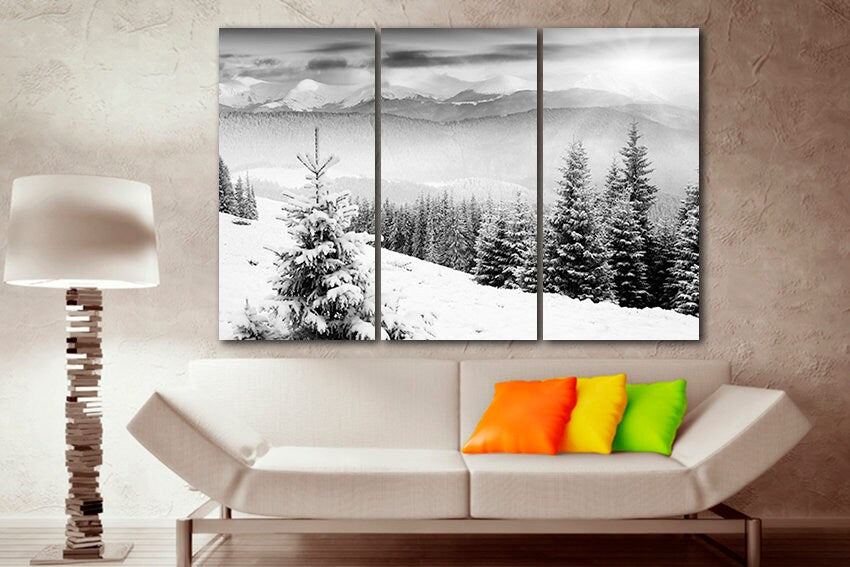 Winter wall print Snow canvas Forest décor Mountain art Nature artwork