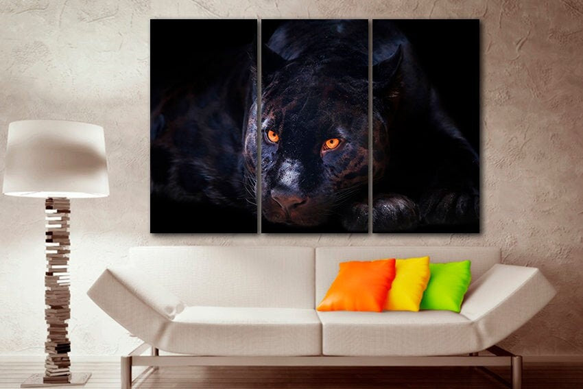 Panther canvas Wall art print Black cat decor Jaguar Animals artwork Wildlife photo Ready to hang