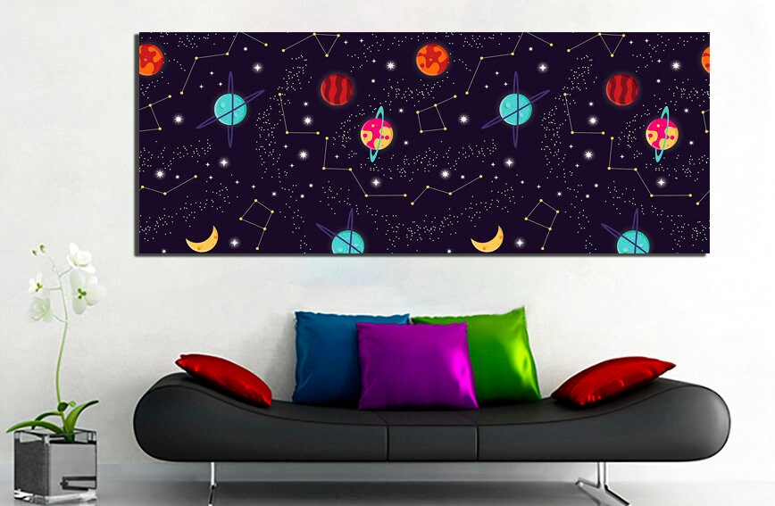 Planet wall art Astronomy canvas Space nursery print Galaxy wall decor Moon picture Play room décor Kids artwork Astronomy home décor