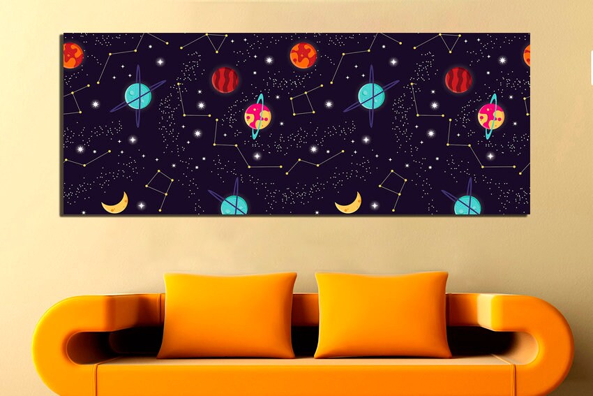 Planet wall art Astronomy canvas Space nursery print Galaxy wall decor Moon picture Play room décor Kids artwork Astronomy home décor