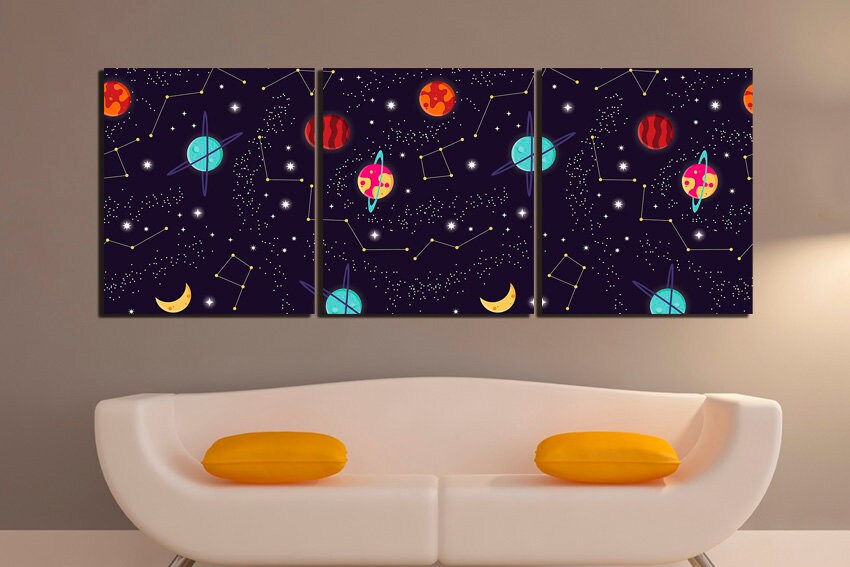 Planet wall art Astronomy canvas Space nursery print Galaxy wall decor Moon picture Play room décor Kids artwork Astronomy home décor