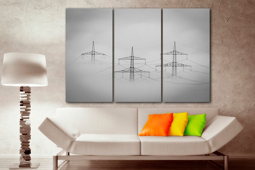 Fog wall art Engine décor Electric light mechanism print Power poles Lineman gift for men