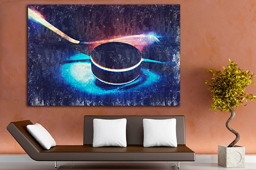 Hockey canvas Winter sports print Baby game art Teen hockey coach gift Ice play artwork