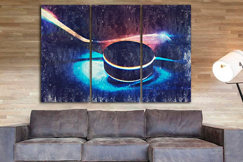 Hockey canvas Winter sports print Baby game art Teen hockey coach gift Ice play artwork