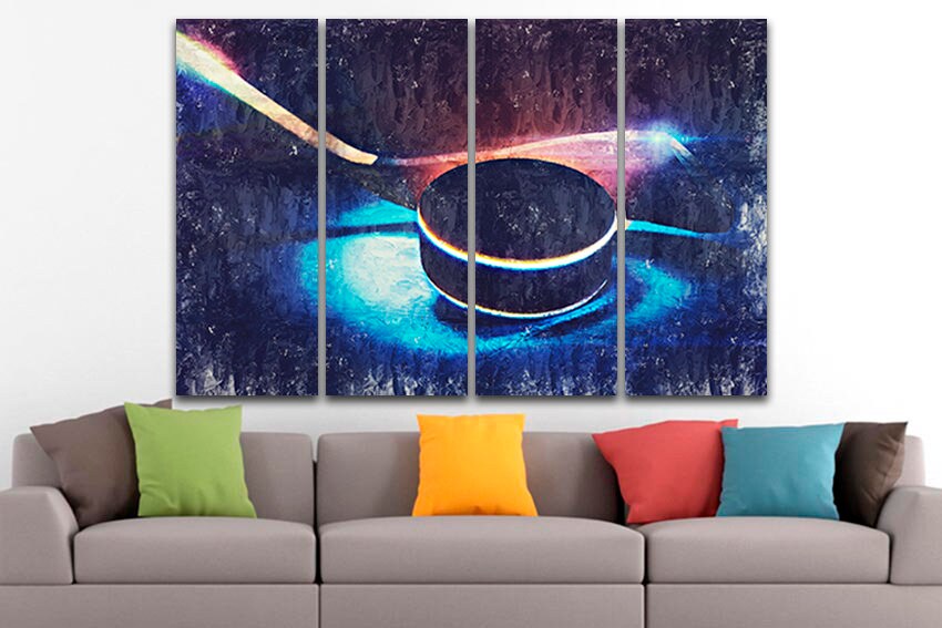 Hockey canvas Winter sports print Baby game art Teen hockey coach gift Ice play artwork