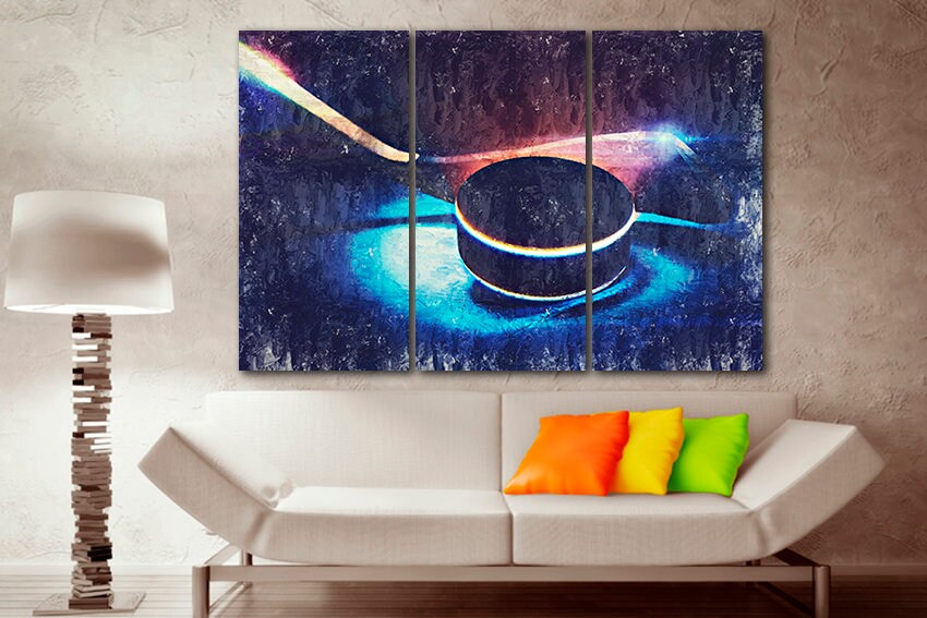 Hockey canvas Winter sports print Baby game art Teen hockey coach gift Ice play artwork