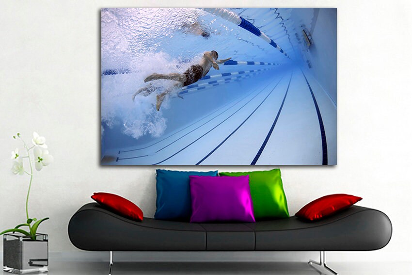 Swimmer canvas Sports wall print Swimming pool décor Water picture Children room art