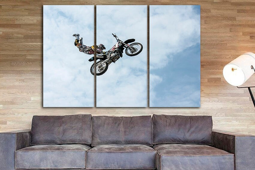 Biker print canvas Mountain bike art Sports Jump decor Motocross artwork Racing Extreme sport