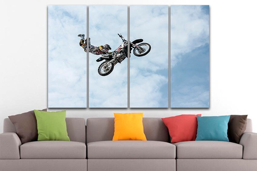 Biker print canvas Mountain bike art Sports Jump decor Motocross artwork Racing Extreme sport