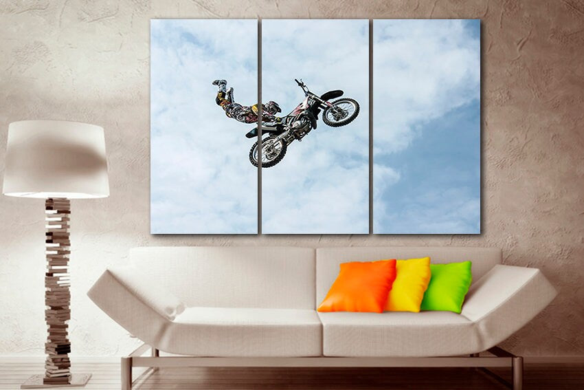 Biker print canvas Mountain bike art Sports Jump decor Motocross artwork Racing Extreme sport