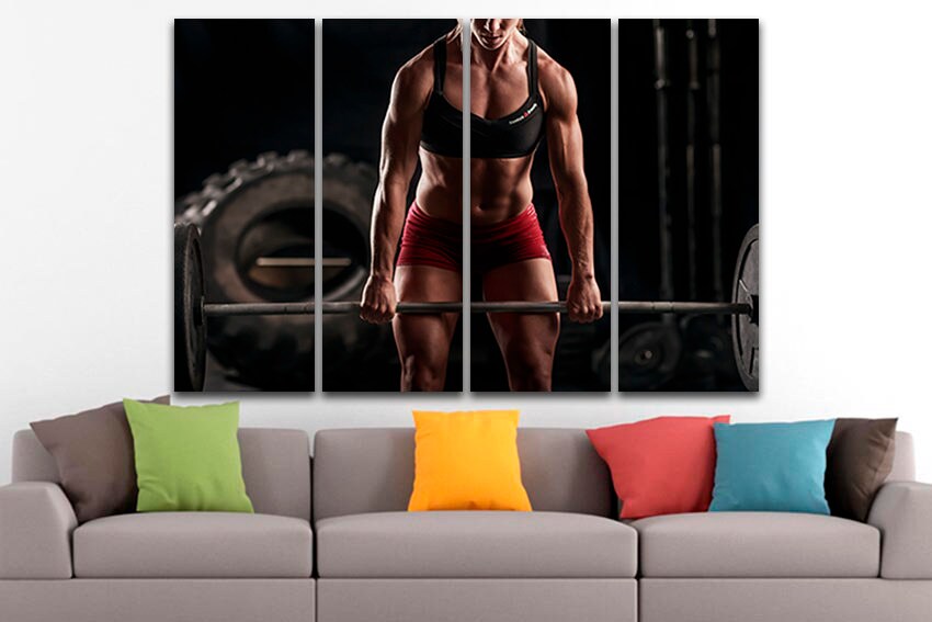 Fitness woman Gym canvas Sports wall print Strong hand Workout art