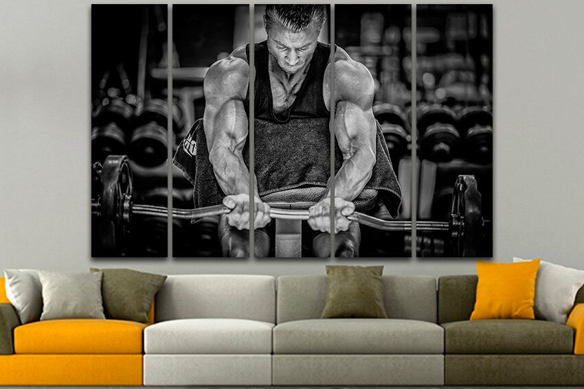 Aerobic art Powerlifting canvas Gym sport Strong man Athletic decor Barbell print