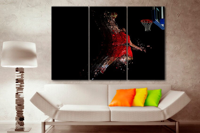 Basketball man décor Sportsman canvas Jumping man art Gym home print Sports game artwork