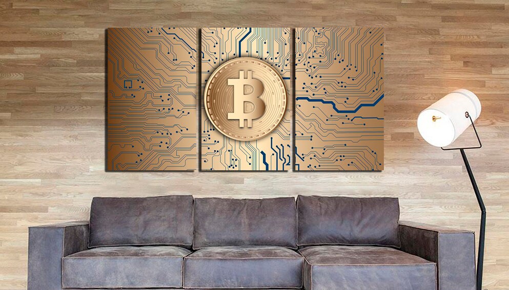 Bitcoin canvas Crypto art Currency print Trader wall décor Cryptocurrency gifts Money Golden currency