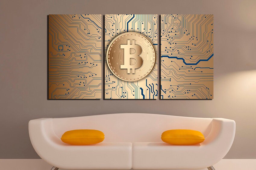 Bitcoin canvas Crypto art Currency print Trader wall décor Cryptocurrency gifts Money Golden currency