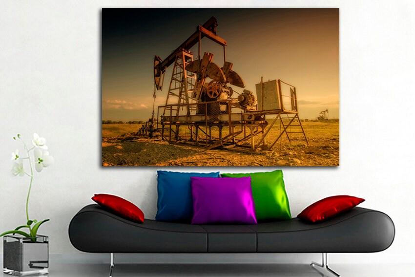 Oilfield canvas Oil derrick décor Oil production art Oil rig Industry oil pump Offshore drilling mechanism
