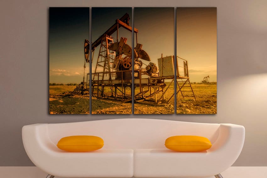 Oilfield canvas Oil derrick décor Oil production art Oil rig Industry oil pump Offshore drilling mechanism