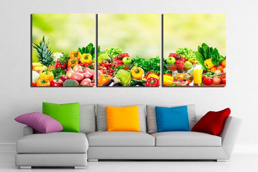 Fruit canvas Vegetable wall art Kitchen decor Juice print Fresh home art Pineapple picture Pepper