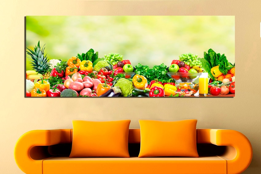 Fruit canvas Vegetable wall art Kitchen decor Juice print Fresh home art Pineapple picture Pepper