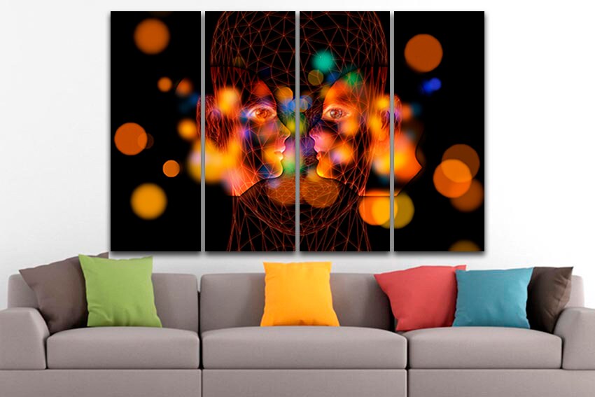 Psychology art Brain wall décor Geometric abstract print on canvas Face artwork Head outline art Abstraction print