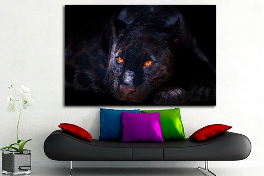 Panther canvas Wall art print Black cat decor Jaguar Animals artwork Wildlife photo Ready to hang