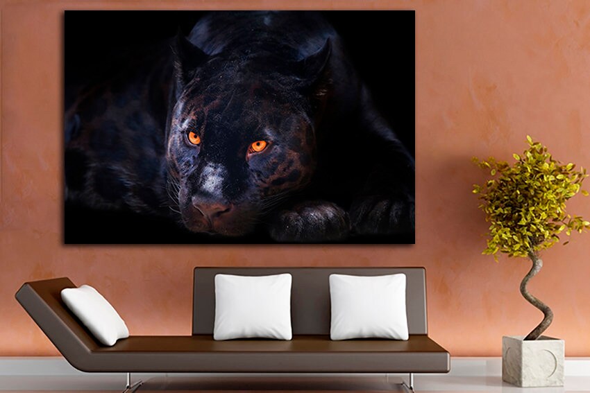 Panther canvas Wall art print Black cat decor Jaguar Animals artwork Wildlife photo Ready to hang