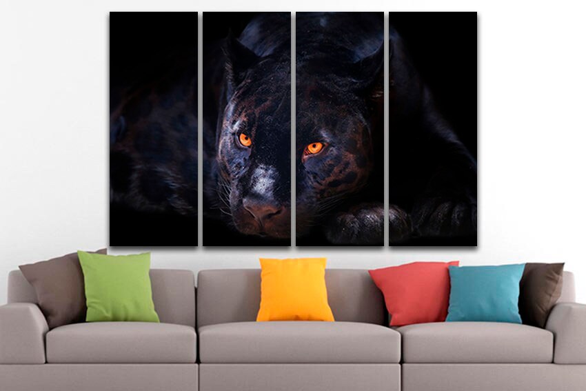 Panther canvas Wall art print Black cat decor Jaguar Animals artwork Wildlife photo Ready to hang