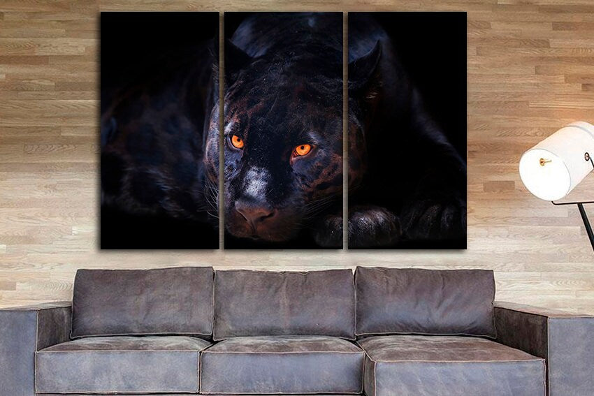 Panther canvas Wall art print Black cat decor Jaguar Animals artwork Wildlife photo Ready to hang