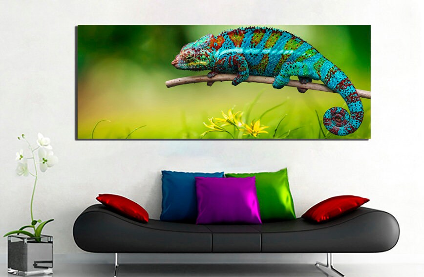 Chameleon wall art Animals canvas Lizard decor Iguana print Tropical wall decor Marine