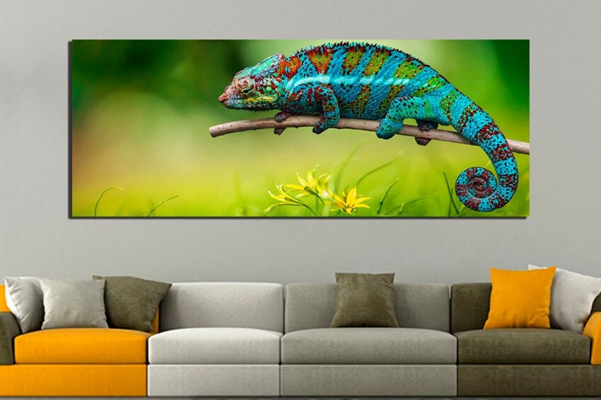 Chameleon wall art Animals canvas Lizard decor Iguana print Tropical wall decor Marine