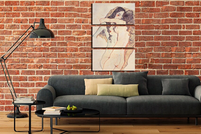 Egon Schiele Two women embracing Expressionism print Reproduction canvas Lovers print Nude art works Female home décor Austrian artist