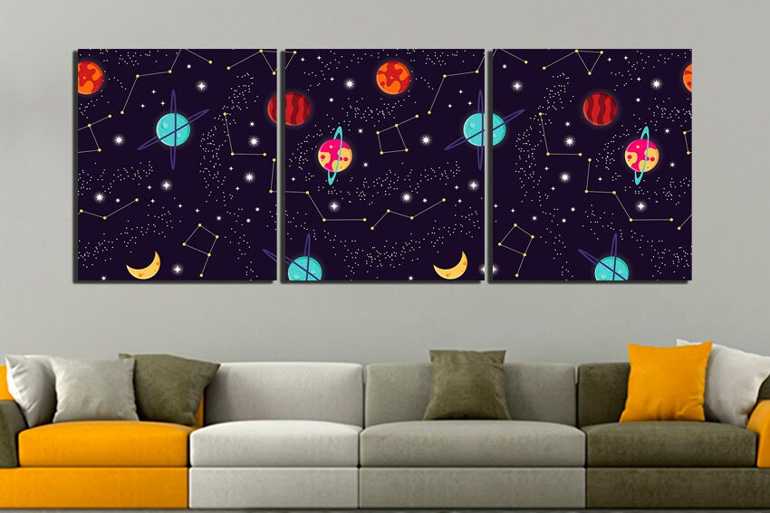Planet wall art Astronomy canvas Space nursery print Galaxy wall decor Moon picture Play room décor Kids artwork Astronomy home décor