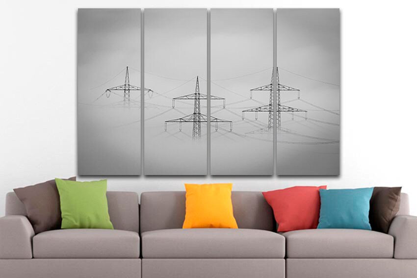 Fog wall art Engine décor Electric light mechanism print Power poles Lineman gift for men