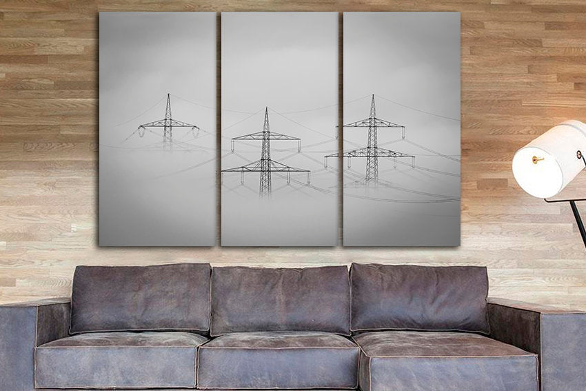 Fog wall art Engine décor Electric light mechanism print Power poles Lineman gift for men