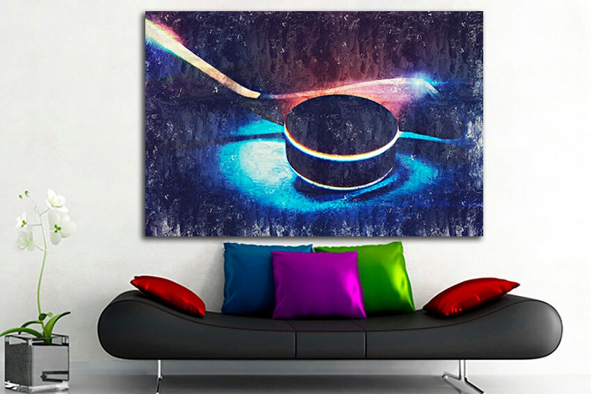Hockey canvas Winter sports print Baby game art Teen hockey coach gift Ice play artwork