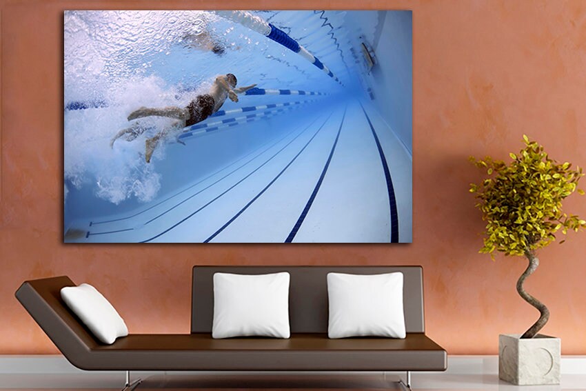 Swimmer canvas Sports wall print Swimming pool décor Water picture Children room art