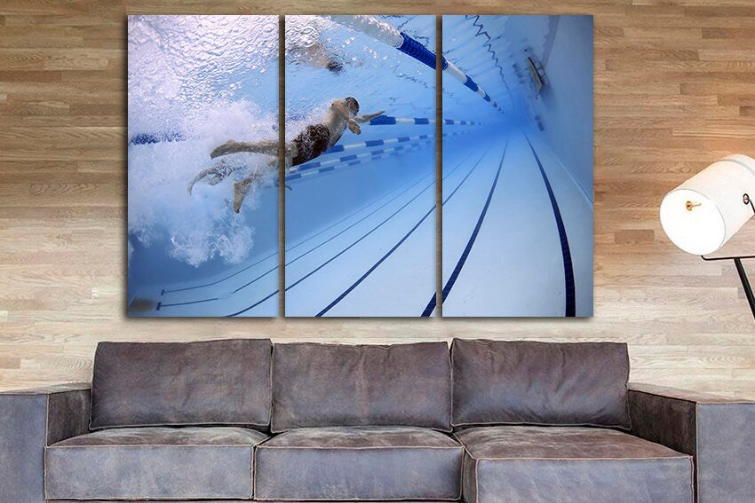 Swimmer canvas Sports wall print Swimming pool décor Water picture Children room art