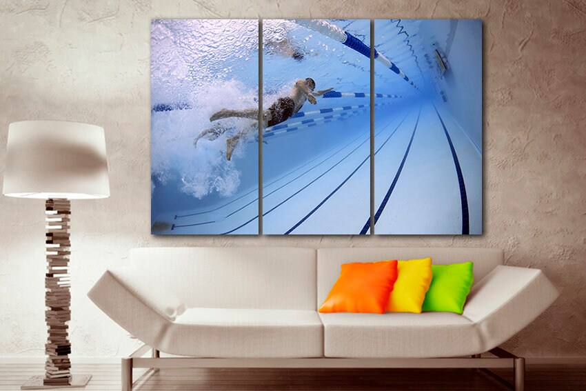 Swimmer canvas Sports wall print Swimming pool décor Water picture Children room art